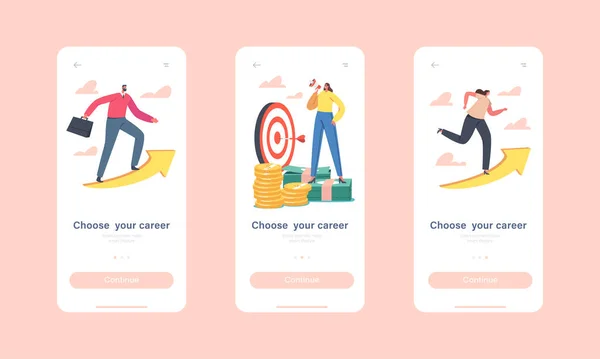 Elija Career Mobile App Page Plantilla de pantalla a bordo. Oportunidad y desafío de los personajes de negocio, solución de tareas — Archivo Imágenes Vectoriales