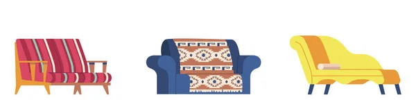 Set med modern soffa, Classic soffa Bekväm två-sits Lawson soffa, Loveseat, Chaise och Futon soffa med brodyr — Stock vektor
