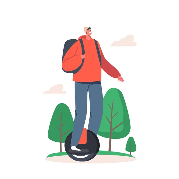 Teen Cyclist Riding Unicycle Outdoors in Summer Day (dalam bahasa Inggris). Kehidupan Olahraga Aktif dan Aktivitas Hidup Sehat, Transportasi Ekologi - Stok Vektor