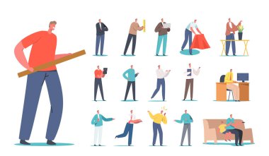 Erkek Karakter Tutucu Cetveli ya da Ahşap Plank, Çiçek Sat, Çocukla TV İzle, Cep Telefonu 'na Öfkeli Bağır