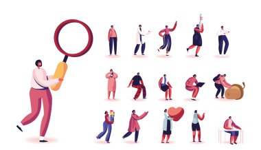 Büyüteç, meşe palamudu ve kırmızı kalp, sporcu kadın koşusu, bovling, şişeyi tut