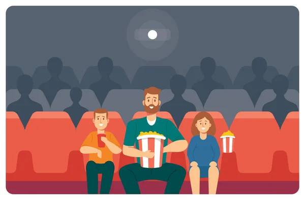 Dad with Kids in Movie Theater. Young Father, Daughter and Son Enjoying Film in Cinema. Happy Family Characters Weekend — Free Stock Photo