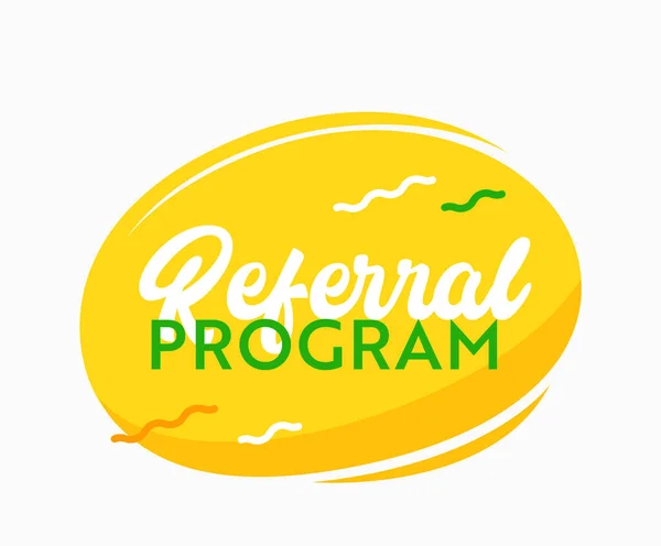 Referral Program Yellow Banner with Abstract Elements. Odkaz Přítel Izolovaný znak pro marketingové reklamní kampaně — Stockový vektor