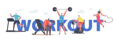 Karakter Çalışması Konsepti. Spor salonunda Koşu, Bisiklet Sürme, Halter ve Dambıllarla Egzersiz