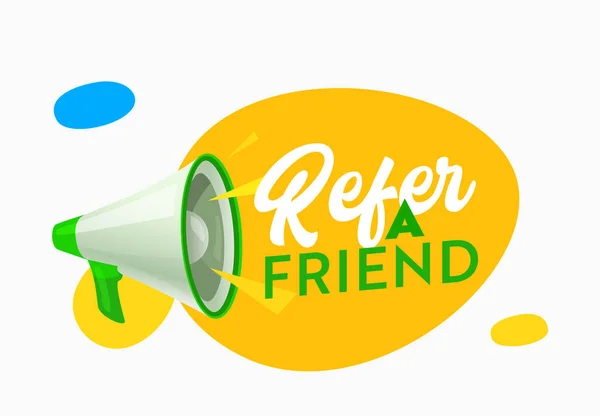 Zie een Vriend Aankondiging Banner met Luidspreker. Referral Program Alert voor Marketing Advertentie, Aanbevelen, Ad — Stockvector