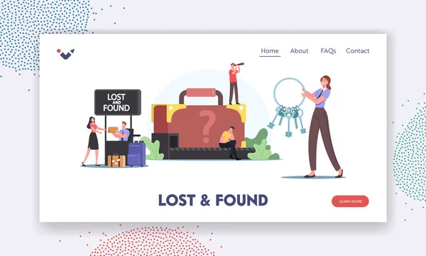 Πρότυπο Lost and Found Landing Page Ταξιδιώτες Χαρακτήρες Διεκδίκηση αποσκευών στο αεροδρόμιο Ζώνη Μεταφορέα. Αναστατωμένοι επιβάτες — Διανυσματικό Αρχείο