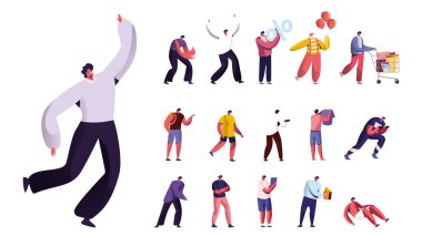 Trolley ile Alışveriş yapan Erkek Karakterler, Balonlu Palyaço, Percent İşaretli Müşteri, Vr Gözlüklü Adamlar, Gadget