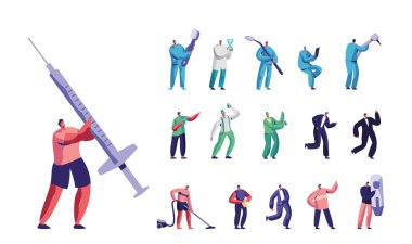 Medicine Stuff 'lı Erkek Karakterler, Dev Şırıngalı Tiny Men, Matkap Makinesi, Diş fırçası ve Dişçi Aynası