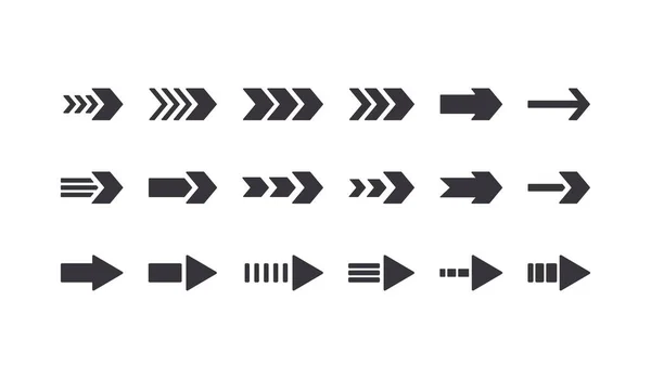 Zestaw ikon strzałek, elementy graficzne do nawigacji po stronie internetowej, znaki wskazujące właściwy kierunek, piktogram następny krok — Wektor stockowy