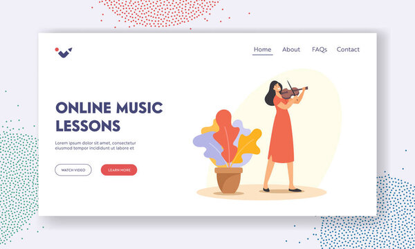 Online Music Lessons Landing Page Template. Creative Occupation, Instrumental Live Entertainment. Musician with Violin