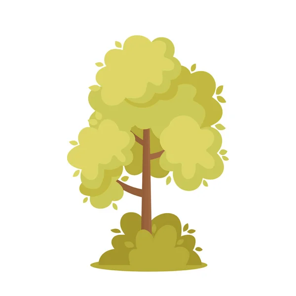 Elemento de diseño de paisaje de árbol verde, arbusto, objeto de parque natural con hojas verdes y tronco marrón, planta de verano — Vector de stock