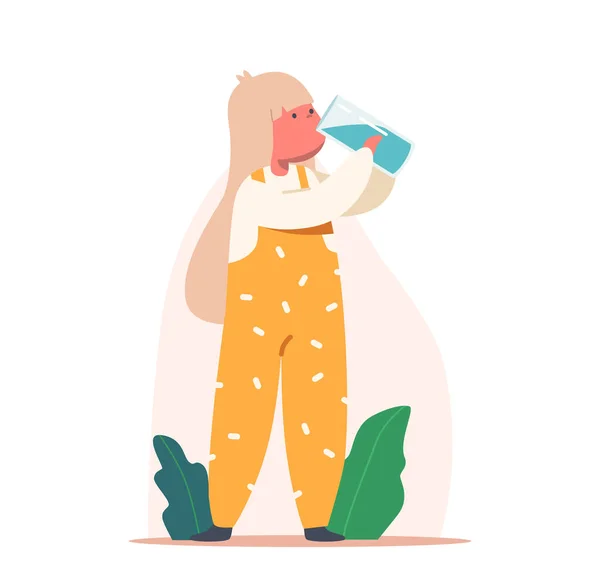 Το μωρό πίνει καθαρό νερό. Παιδί με Γυαλί στα Χέρια Απολαμβάνοντας Φρέσκο Ποτό Aqua. Υγιής τρόπος ζωής, ενυδάτωση — Διανυσματικό Αρχείο