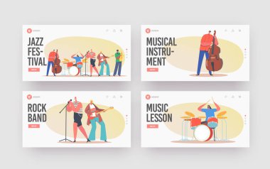Sahne Sahnesi Caz Konseri İniş Şablonu Ayarlı Müzik Grubu. Müzikal Enstrümanlı Sanatçılar