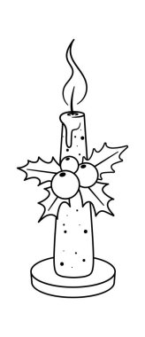 Burning Christmas candle festive decoration black-and-white template