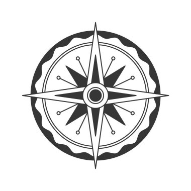Marine compass rose black-and-white navigational guide emblem
