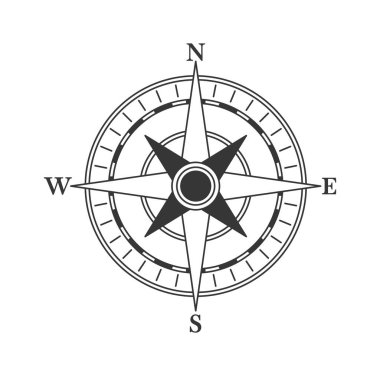Black-and-white compass showing cardinal directions navigational emblem