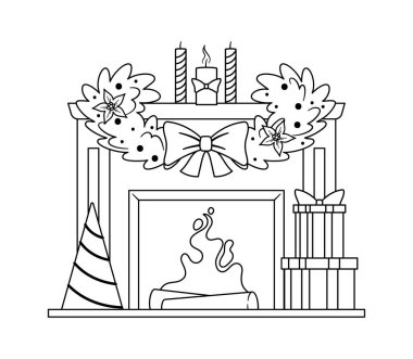 Merry Christmas fireplace festive decorated black-and-white interior