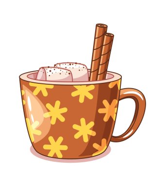 Hot Christmas drink decorated marshmallows cartoon cup