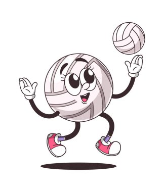Volleyball cartoon character playing game hitting ball