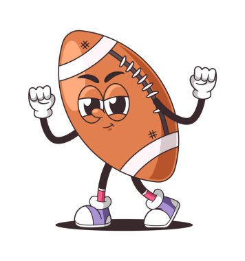 Cute american football ball cartoon character cheering