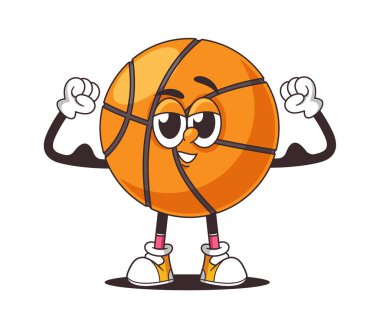 Strong basketball ball cartoon character flexing arms