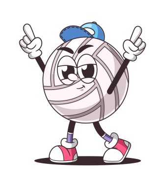 Funky cool volleyball ball cartoon character cheering