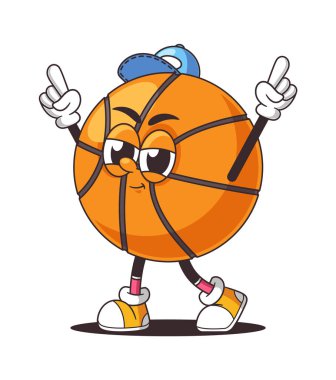 Funky cool basketball ball cartoon character rejoicing