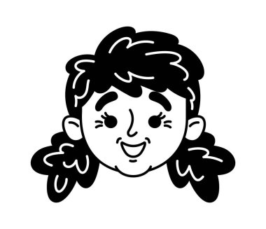 Güzel gülümseyen kız çocuk karalaması siyah-beyaz