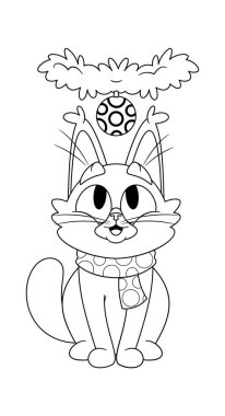 Noel süslemesi altında oturan sevimli kedi yavrusu. Siyah-beyaz.