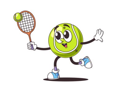 Tenis topu kişiliği raketle oyun oynuyor