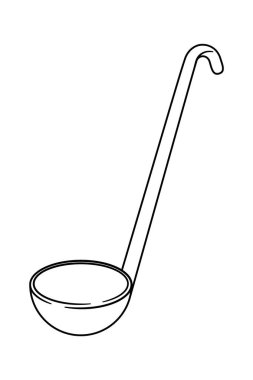 Siyah-beyaz çorba kepçesi mutfak gereçleri taslak