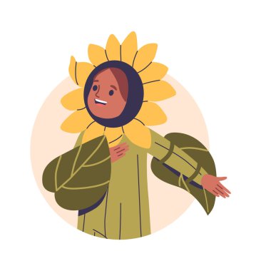 Ayçiçeği kostümlü şirin çocuk konser veriyor.