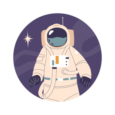 Uzay çizgi filminde uzay elbisesi giyen kozmonot.