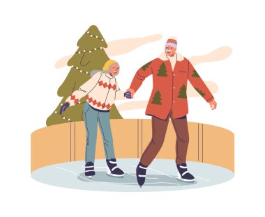 Yaşlı çift buz pateni yapıyor Noel 'i dışarıda kutluyorlar.