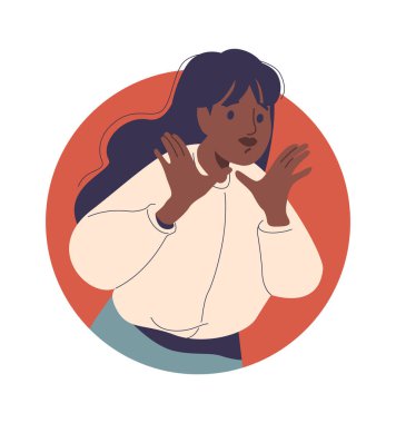 Şaşırmış iş kadını duygusal olarak yuvarlak bir çerçeve sergiliyor.