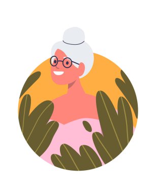 Zarif yaşlı kadın doğal güzellik çizgi filmi portresi