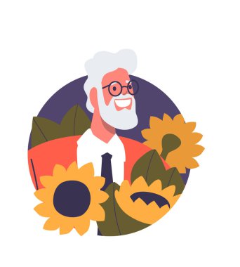 Yakışıklı, zarif, yaşlı adam ayçiçeği avatarını kuşatmış.