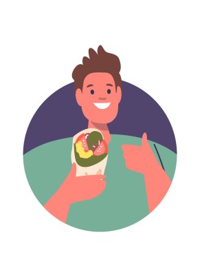 Shawarma sandviçi yiyen adam fast food avatarı