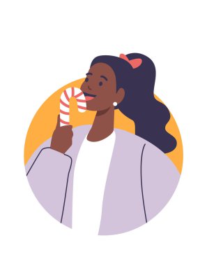 Çizgi film karakterini yalayan genç bir kadın.