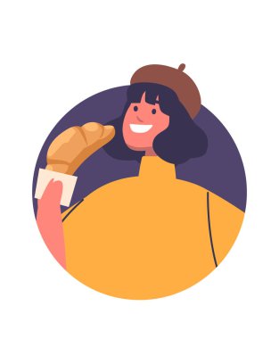 Genç kadın kruvasan müşteri karikatür avatarı yiyor