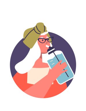 Kıdemli kadın tatlı su karikatürü portresi içiyor.