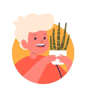 Çiçek saksısını saksıyla saksı paylaşan sevimli çocuk.