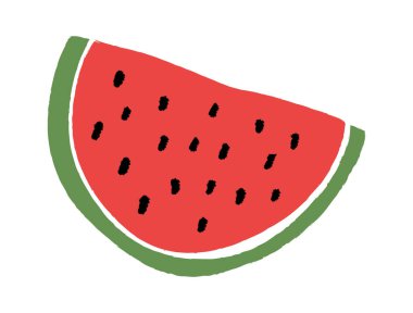 Kabuklu karpuz dilimi ve kaba elle çizilmiş tohum. Yiyecek, pazar ve menü projeleri için yaz meyve ikonu. Vektör illüstrasyonu