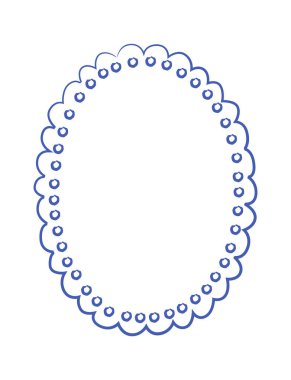 Deniz tarağı kenarlı dantelli çerçeve ve el çizimi bir karalama görünümde nokta detay. Kart veya etiket için dairesel kenarlık. Vektör illüstrasyonu