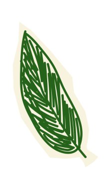 Yaprak karalamaları sert pastel fırça darbeleriyle ve kağıt kesiği sticker stiliyle. Doğanın sembolü, büyüme, ekolojik titreşim ve el yapımı zanaat. Çizgi film vektör illüstrasyonu.