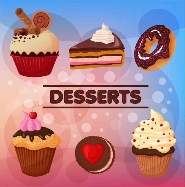 Conjunto de postres dulces - en vector — Vector de stock