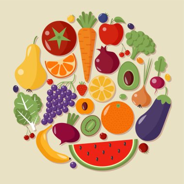 Sağlıklı gıda meyve ve sebze Vecto düz stil olarak ayarla