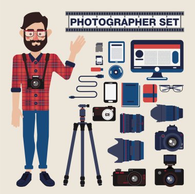 Profesyonel fotoğrafçı Set - kameralar, objektifler ve fotoğraf cihazı