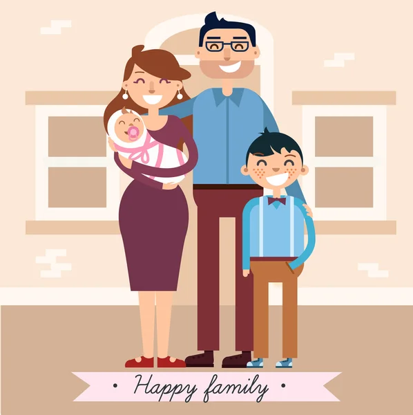 Familia feliz con bebé recién nacido — Vector de stock