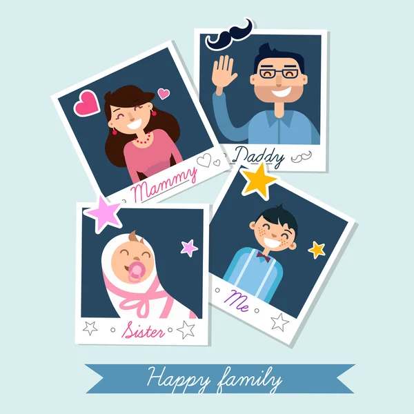 Set famiglia felice di cornici polaroid — Vettoriale Stock